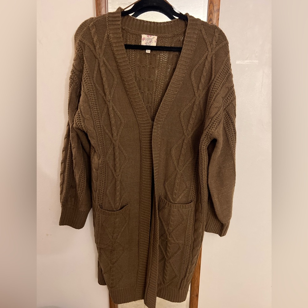 Brown duster sweater